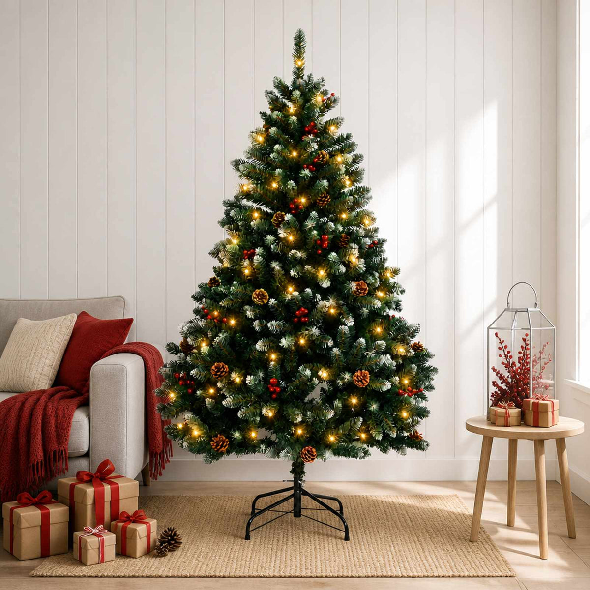 vidaXL Artificial Hinged Christmas Tree 180 cm 300 LEDs Warm White