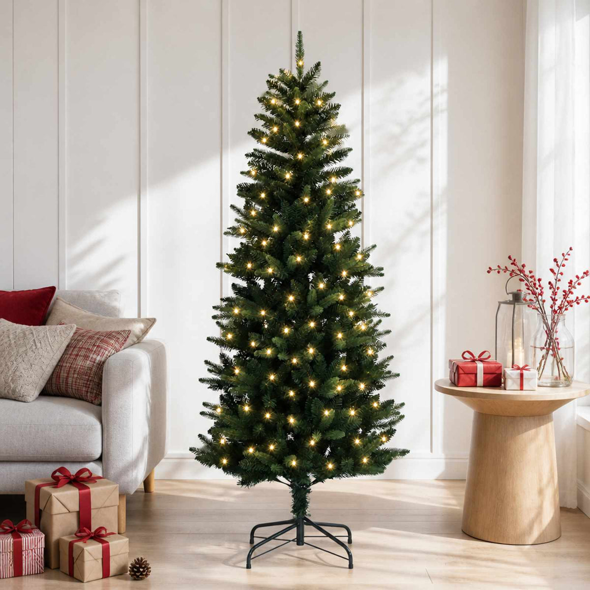 vidaXL Artificial Hinged Christmas Tree 150 cm 150 LEDs Warm White