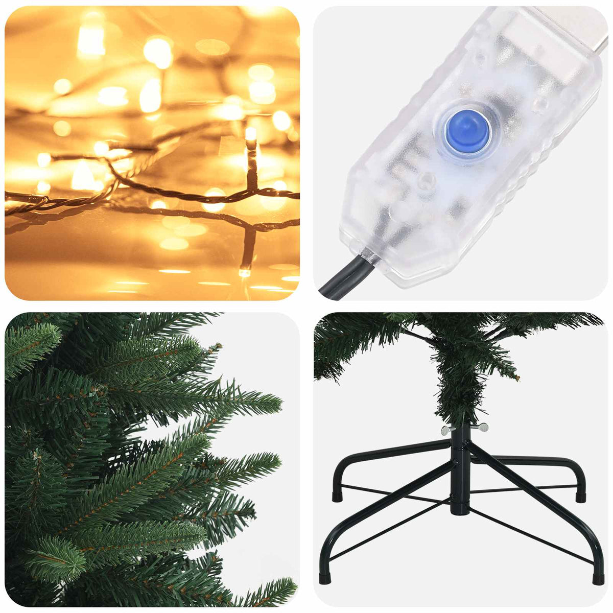vidaXL Artificial Hinged Christmas Tree 120 cm 150 LEDs Warm White PVC