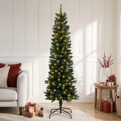 vidaXL Artificial Slim Christmas Tree 150 cm 150 LEDs Warm White