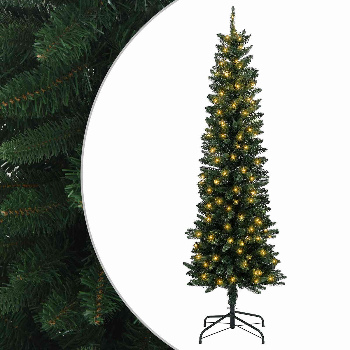 vidaXL Artificial Slim Christmas Tree 150 cm 150 LEDs Warm White