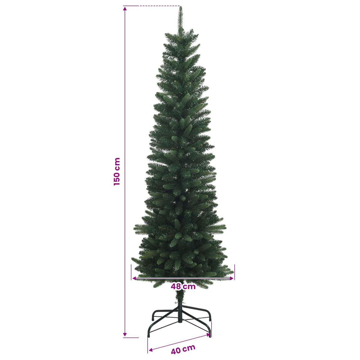 vidaXL Artificial Slim Christmas Tree 150 cm 150 LEDs Warm White