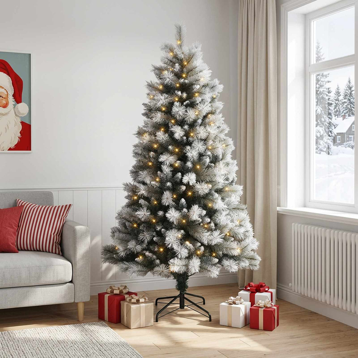 vidaXL Artificial Hinged Christmas Tree 180 cm 300 LEDs Warm White
