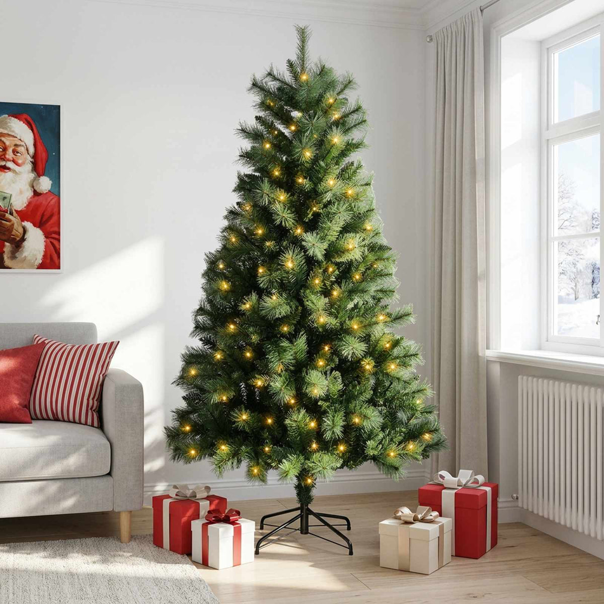 vidaXL Artificial Hinged Christmas Tree 180 cm 300 LEDs Warm White
