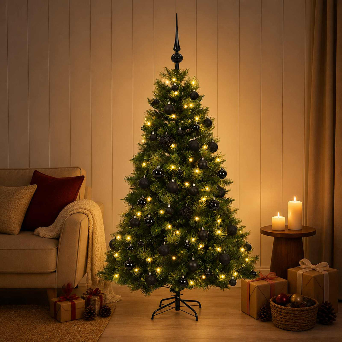 vidaXL Artificial Christmas Tree with Bauble 120 cm 150 LEDs