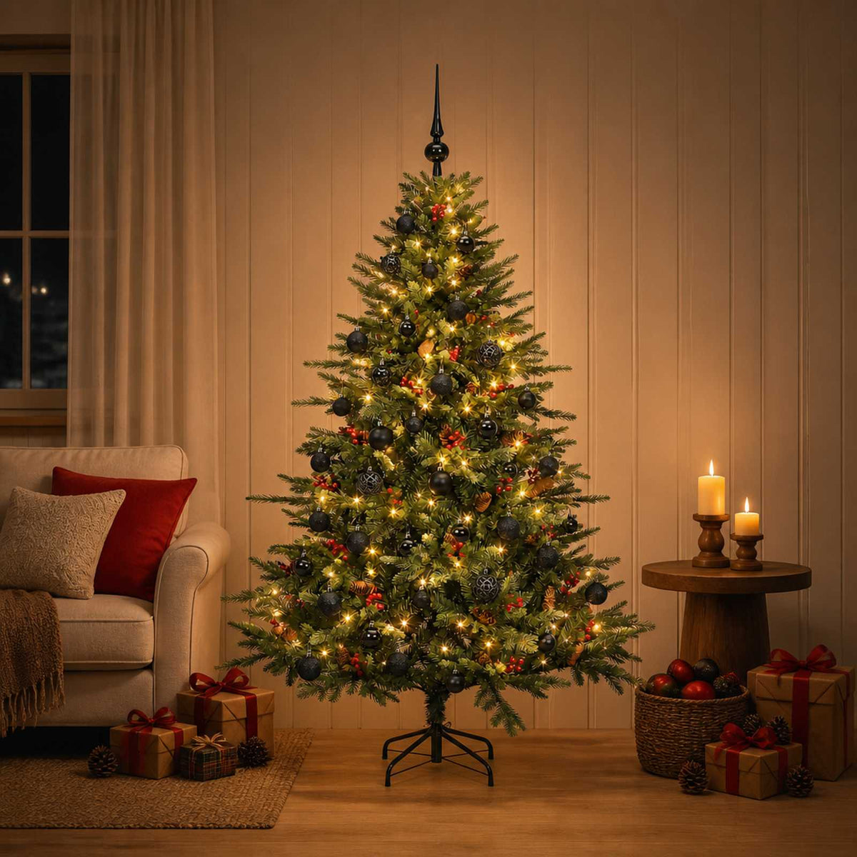 vidaXL Artificial Christmas Tree with Bauble 120 cm 150 LEDs