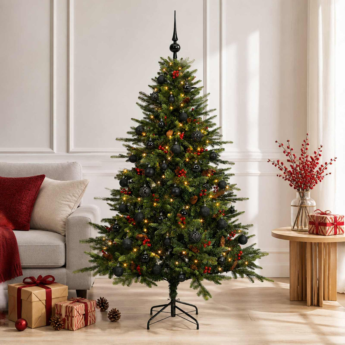 vidaXL Artificial Christmas Tree with Bauble 120 cm 150 LEDs
