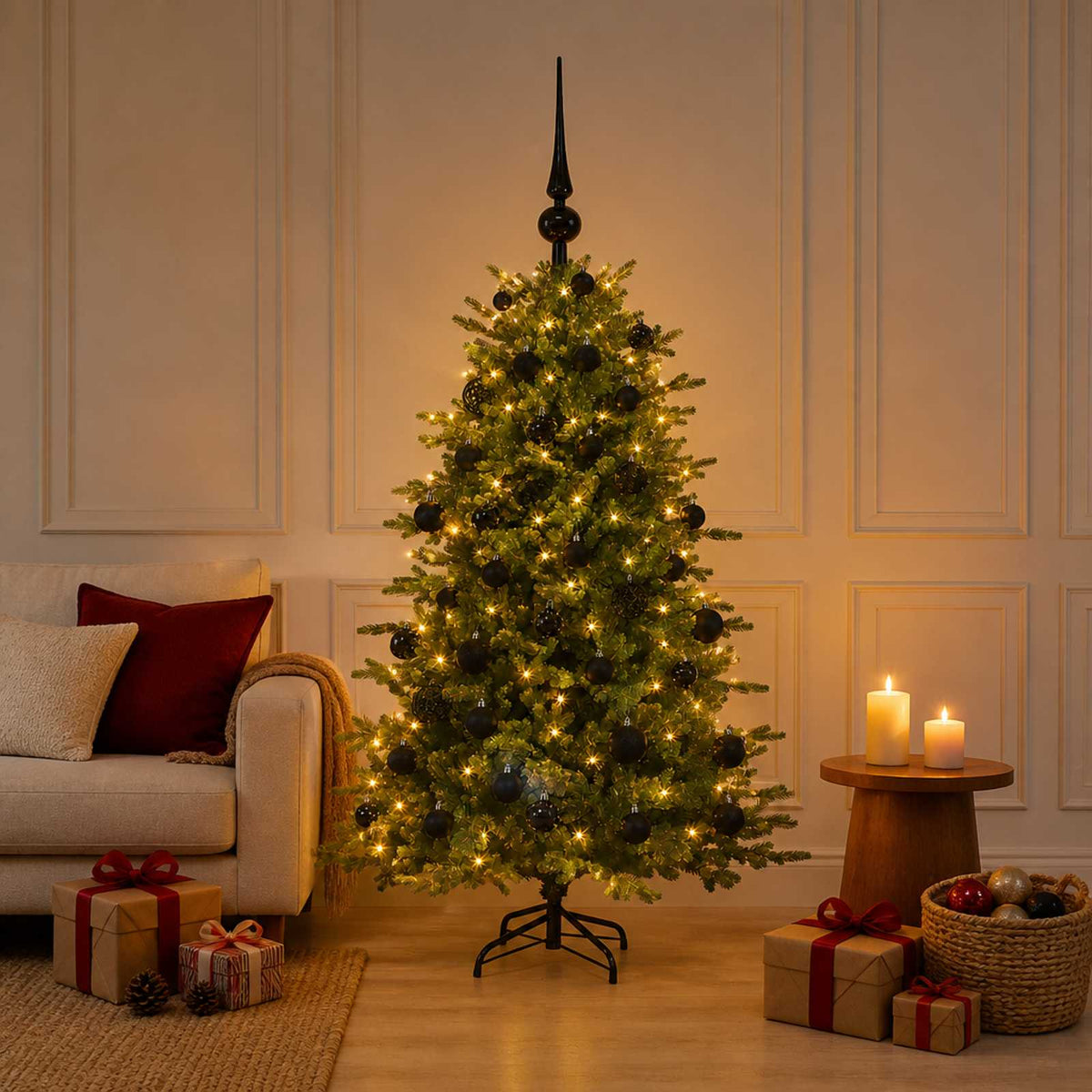vidaXL Artificial Christmas Tree with Bauble 150 cm 150 LEDs