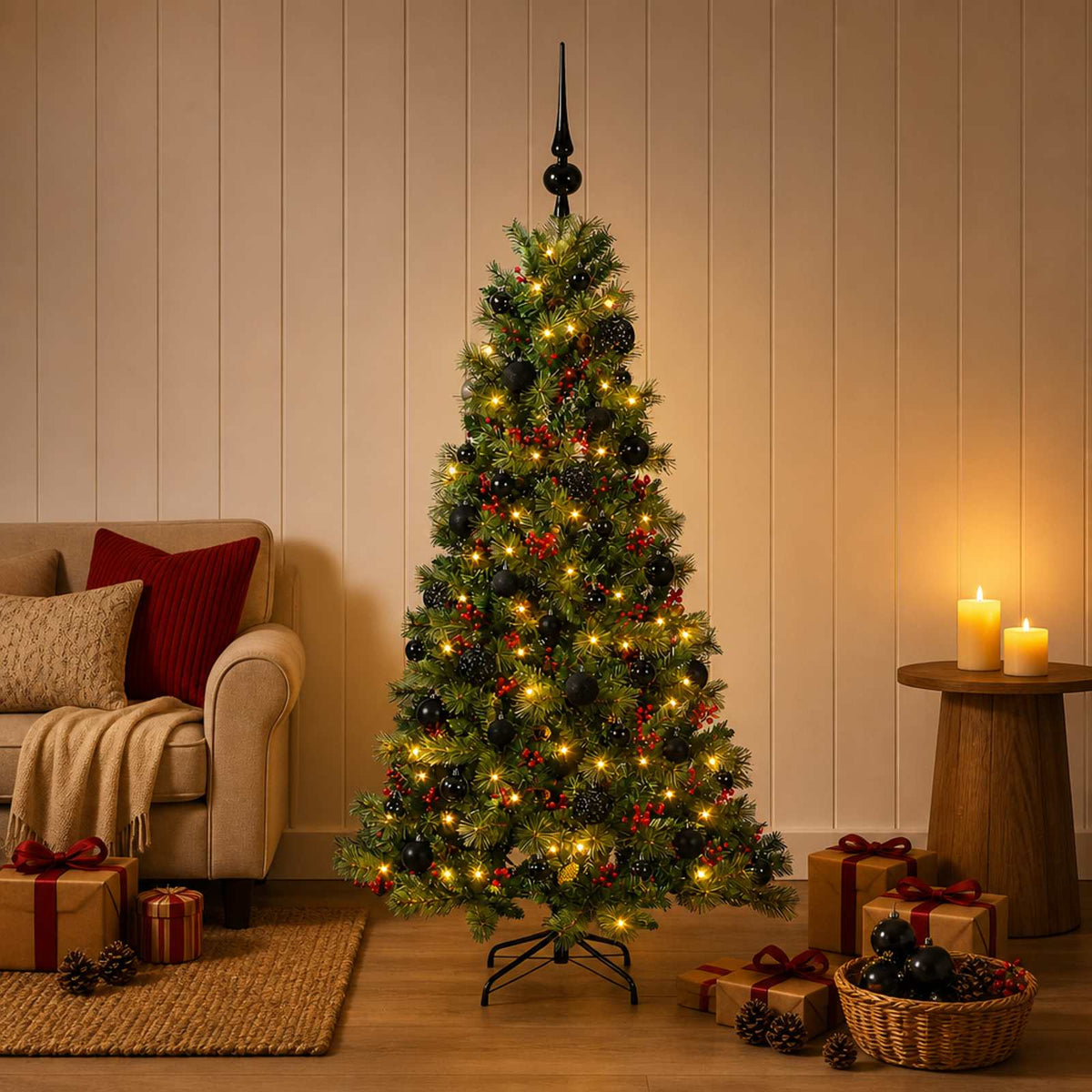 vidaXL Artificial Christmas Tree with Bauble 150 cm 150 LEDs