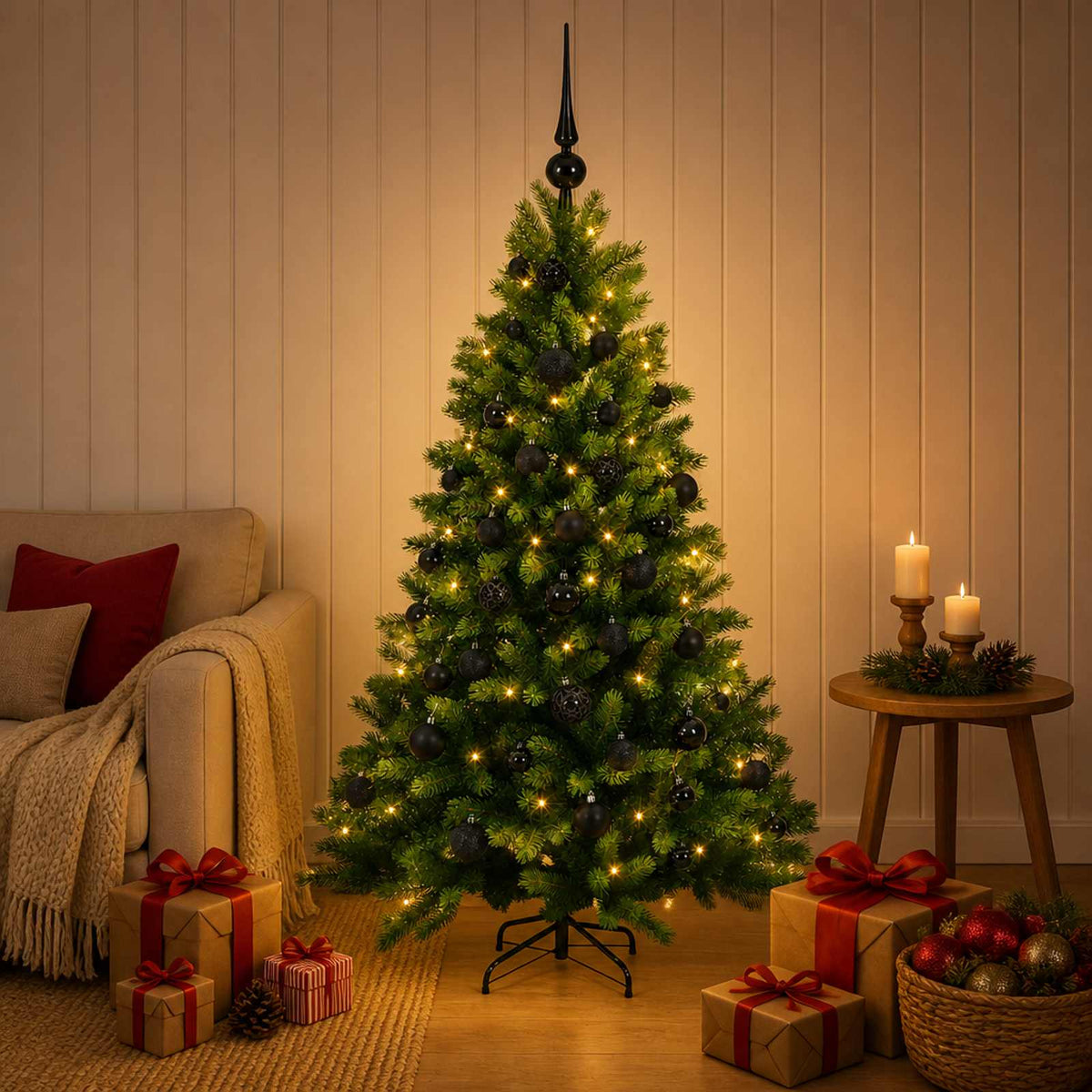 vidaXL Artificial Christmas Tree with Bauble 150 cm 150 LEDs