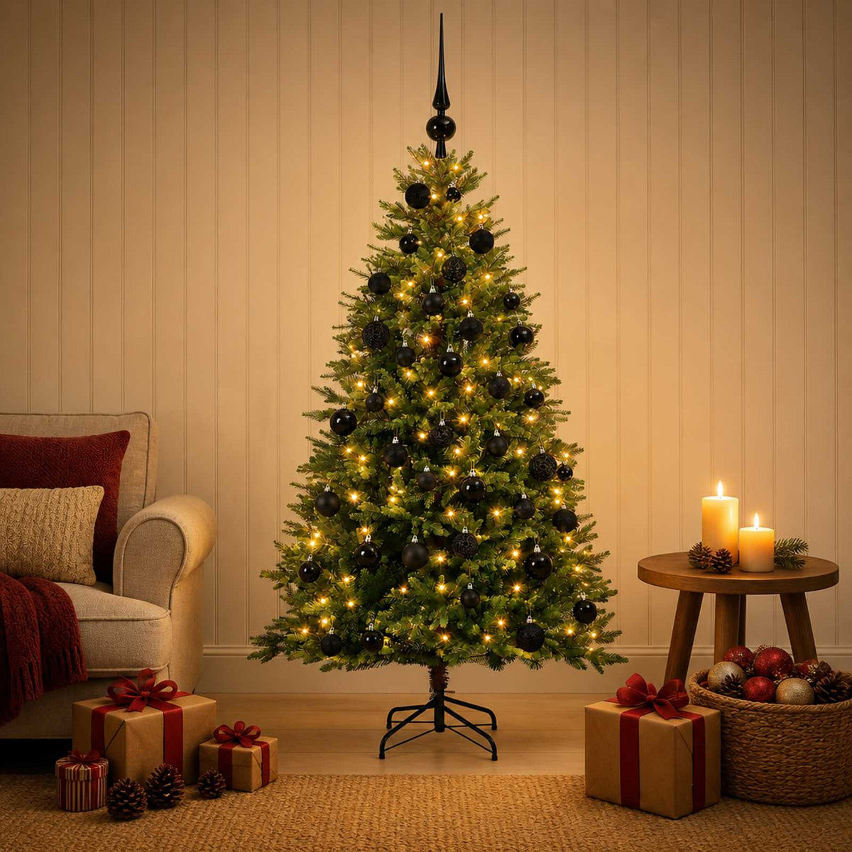 vidaXL Artificial Christmas Tree with Bauble 150 cm 150 LEDs
