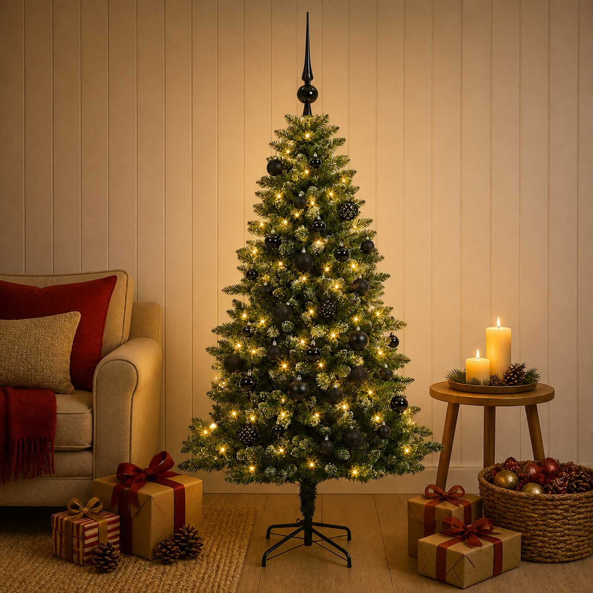 vidaXL Artificial Christmas Tree with Bauble 120 cm 150 LEDs