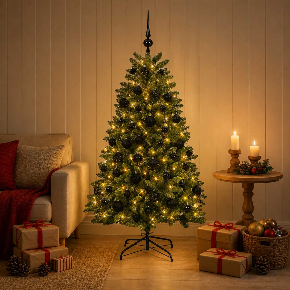 vidaXL Artificial Christmas Tree Mid-green with Bauble 180 cm 300 LEDs