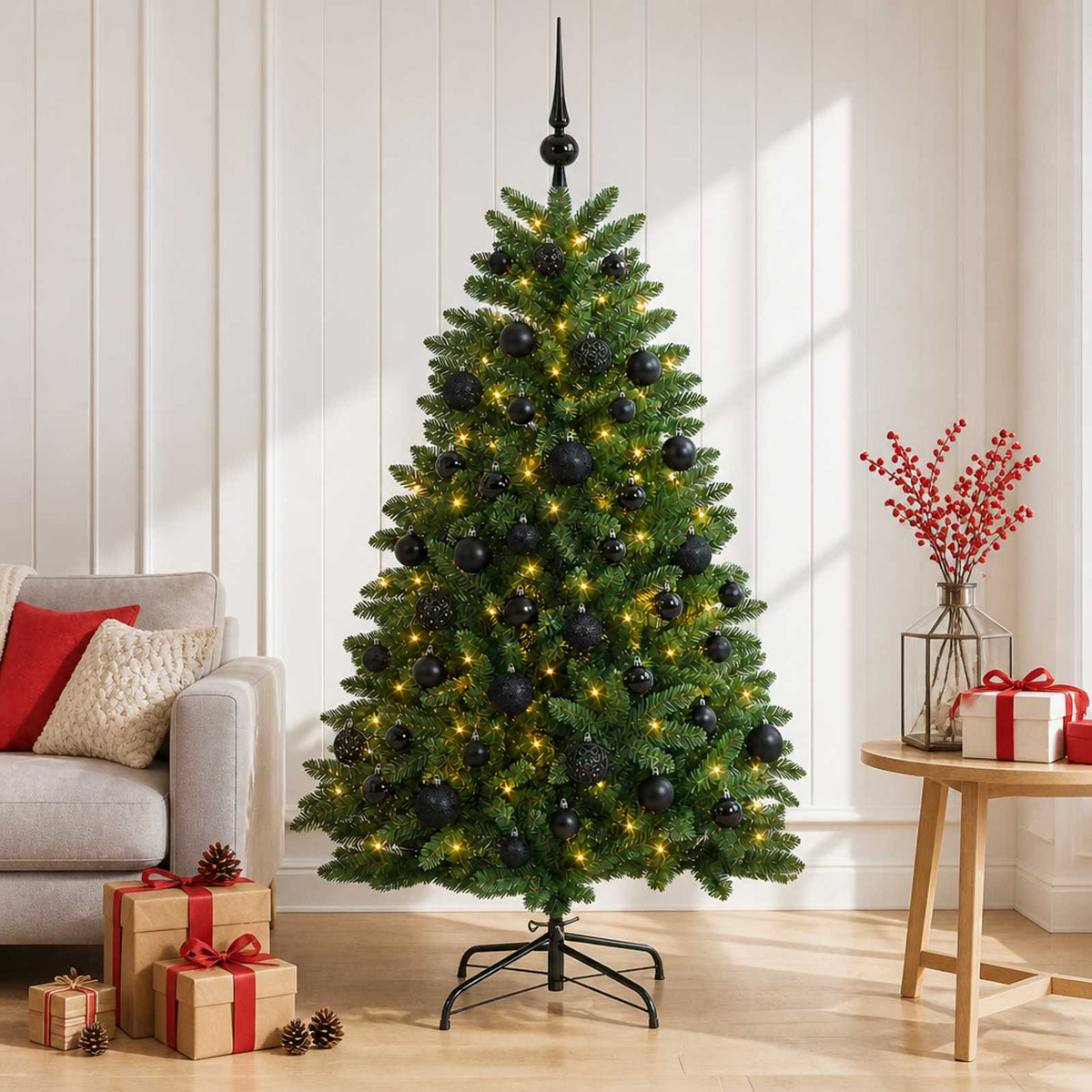 vidaXL Artificial Christmas Tree Mid-green with Bauble 180 cm 300 LEDs