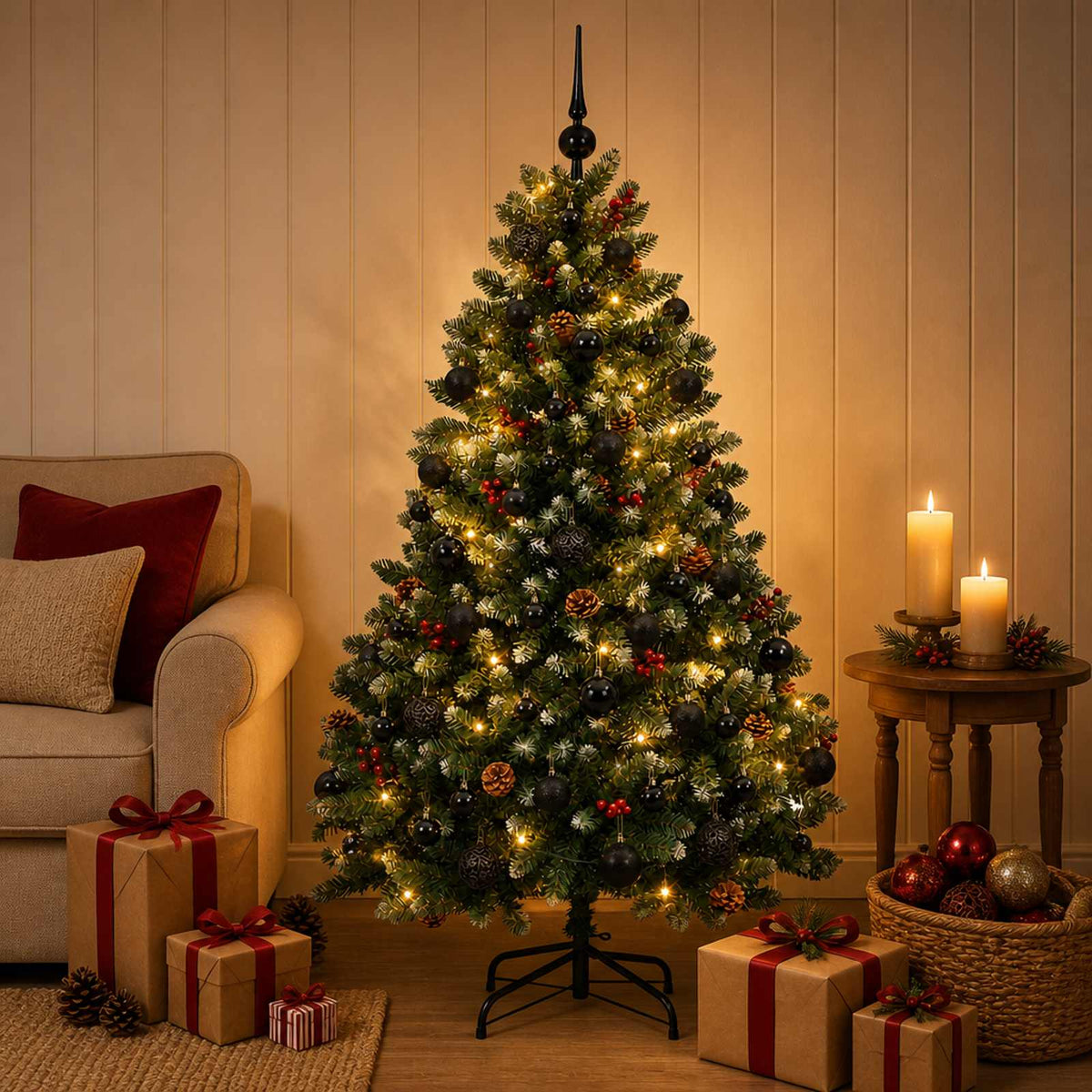 vidaXL Artificial Christmas Tree Green with Bauble 180 cm 300 LEDs