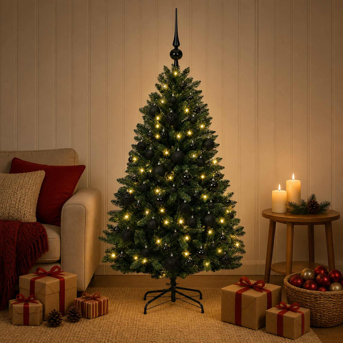 vidaXL Artificial Christmas Tree Dark Green with Bauble 180 cm