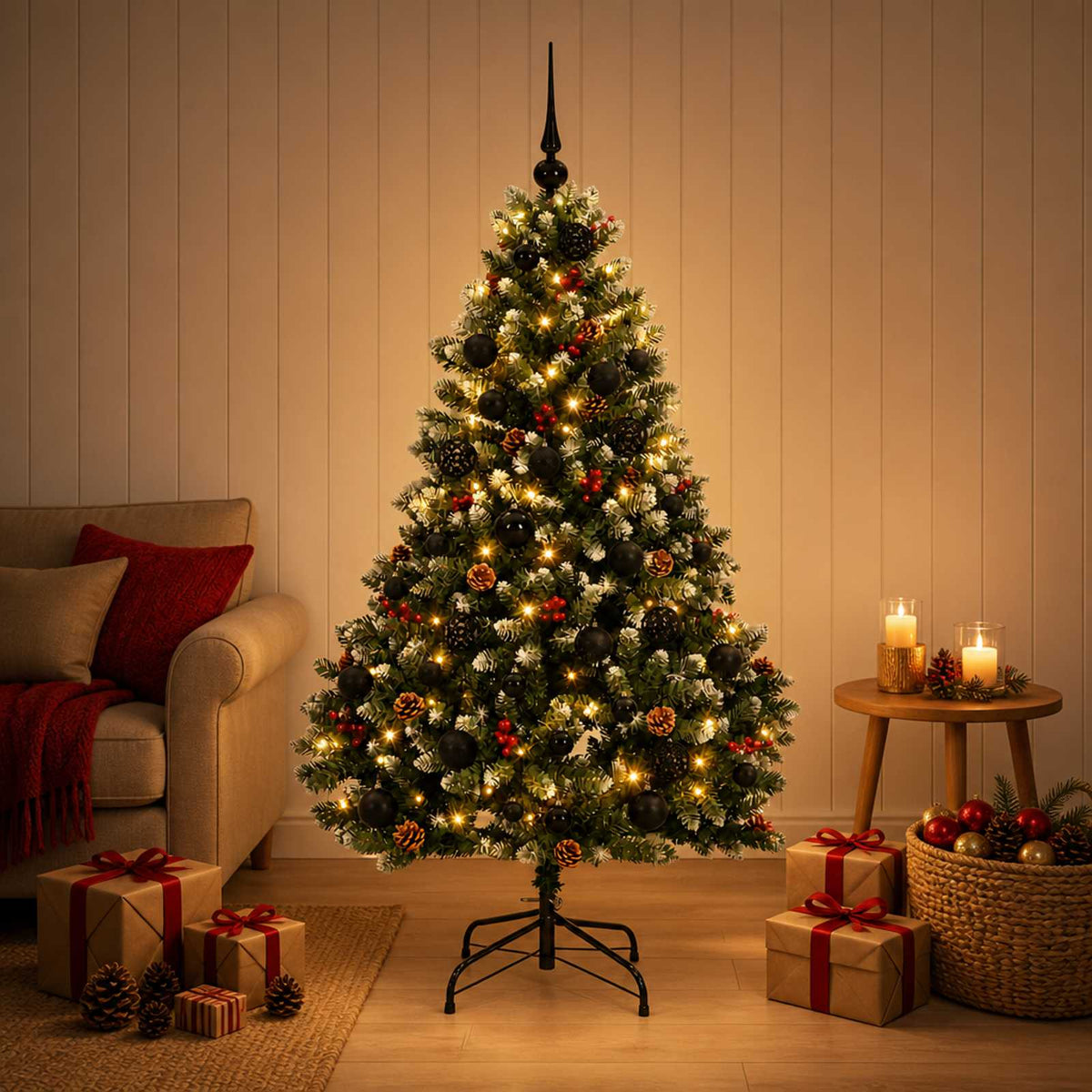 vidaXL Green Artificial Christmas Tree with Baubles 180 cm 300 LEDs
