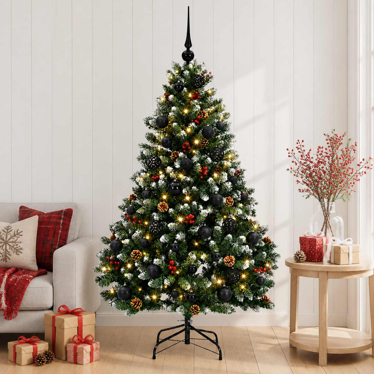 vidaXL Green Artificial Christmas Tree with Baubles 180 cm 300 LEDs