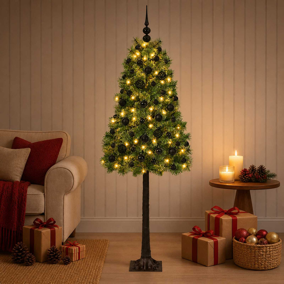 vidaXL Artificial Hinged Christmas Tree with Baubles 150 cm 150 LEDs