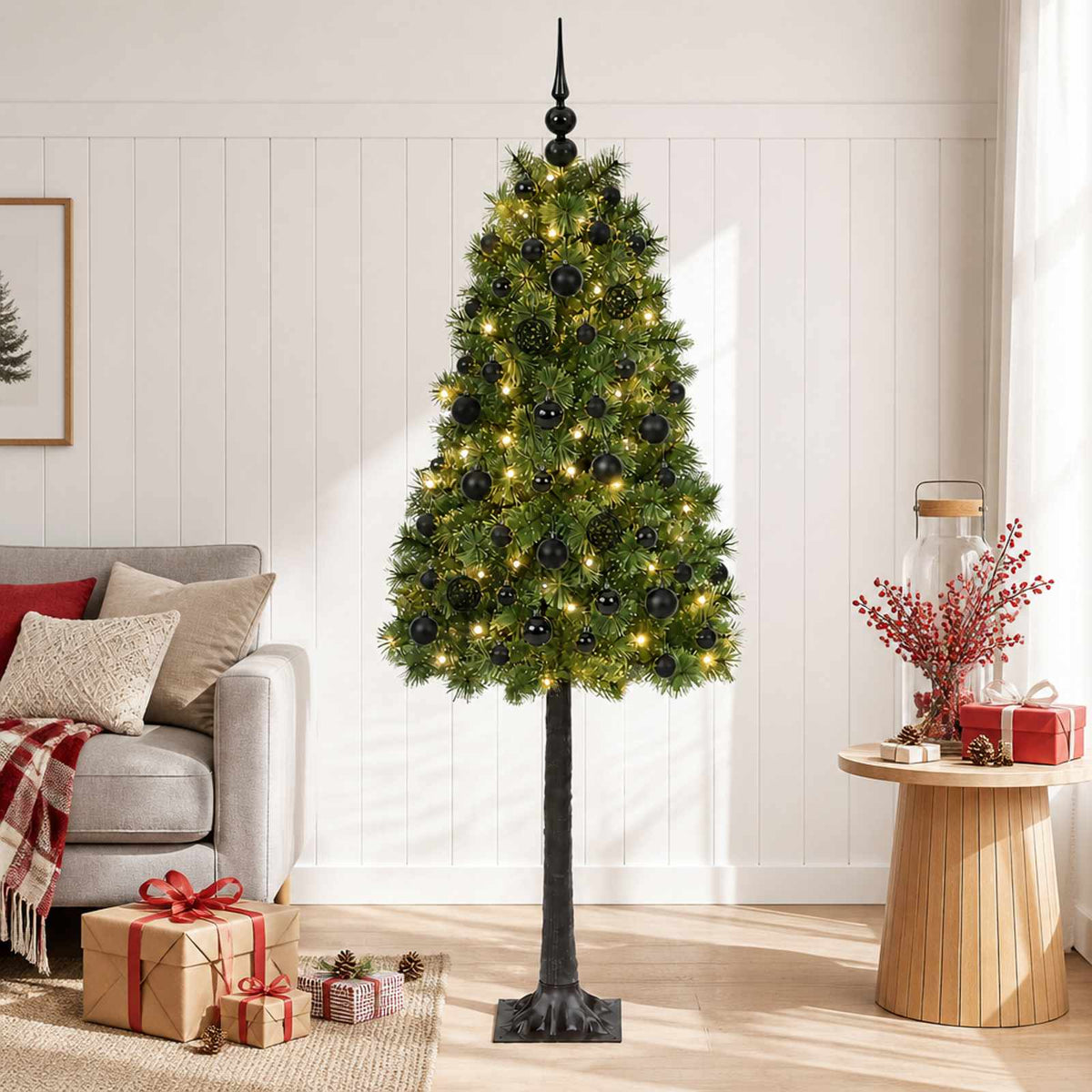 vidaXL Artificial Hinged Christmas Tree with Baubles 150 cm 150 LEDs