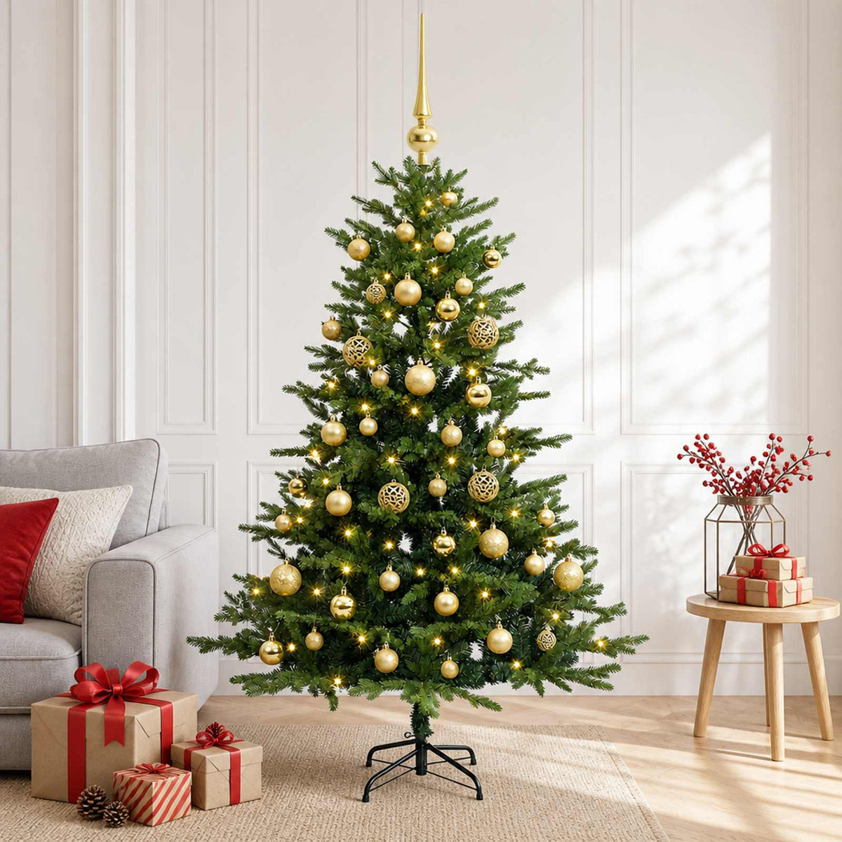 vidaXL Artificial Christmas Tree with Bauble 150 cm 150 LEDs