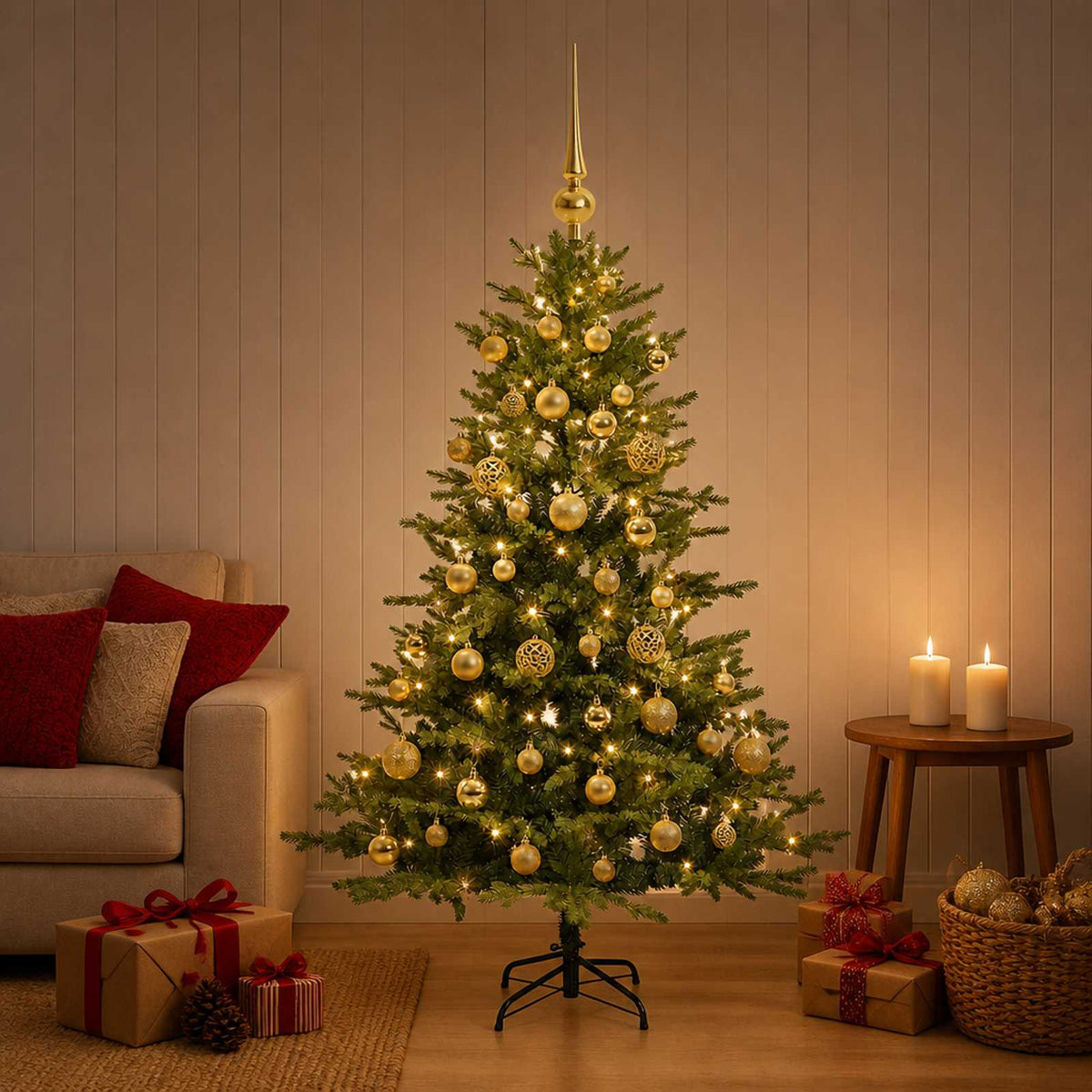 vidaXL Artificial Christmas Tree with Bauble 150 cm 150 LEDs