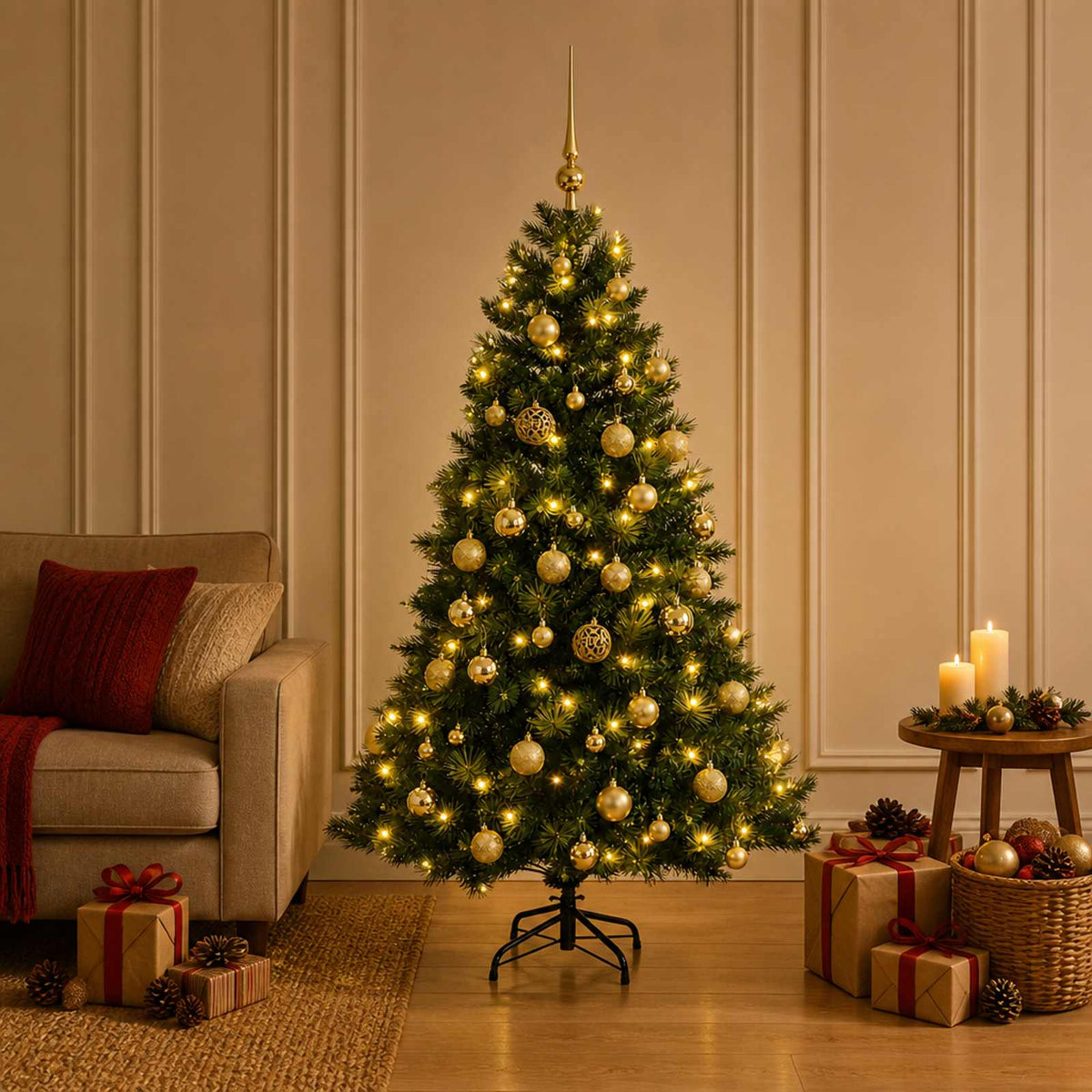vidaXL Artificial Christmas Tree with Bauble 120 cm 150 LEDs