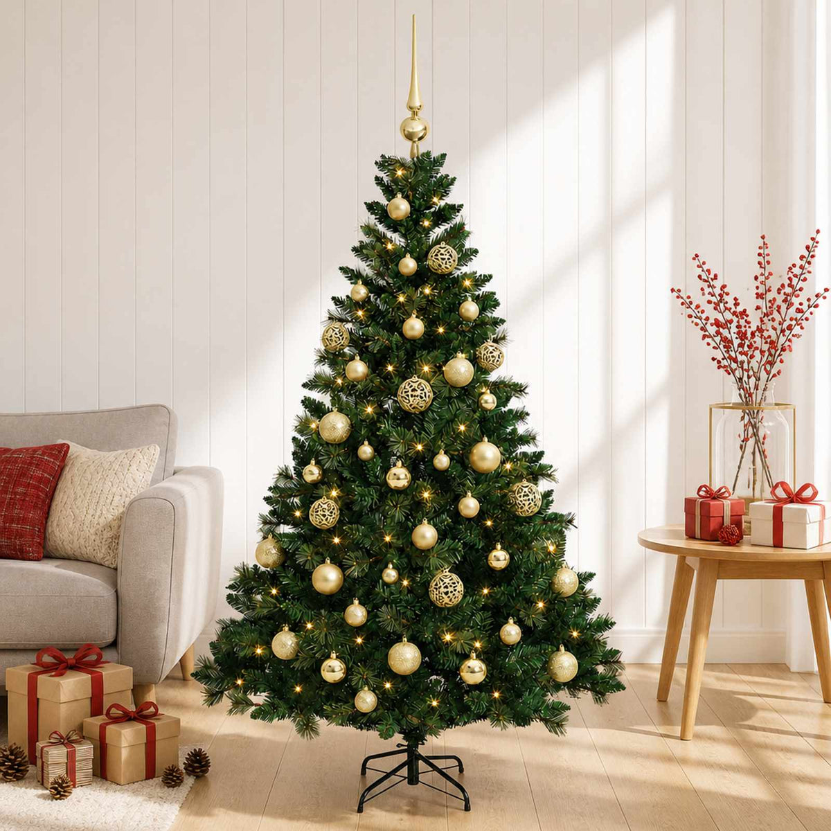 vidaXL Artificial Christmas Tree with Bauble 150 cm 150 LEDs