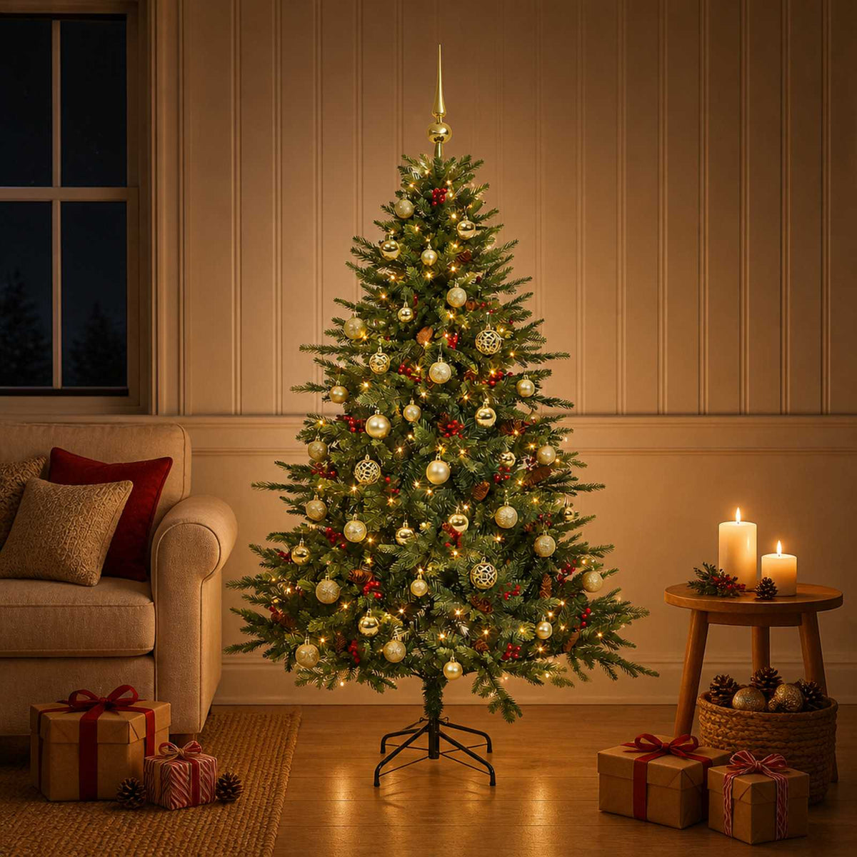 vidaXL Artificial Christmas Tree with Bauble 120 cm 150 LEDs
