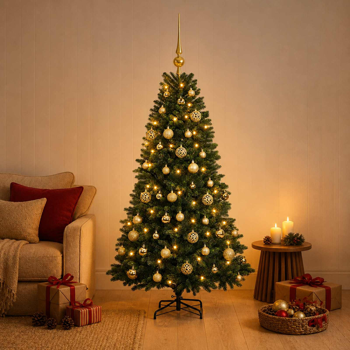 vidaXL Artificial Christmas Tree with Bauble 120 cm 150 LEDs