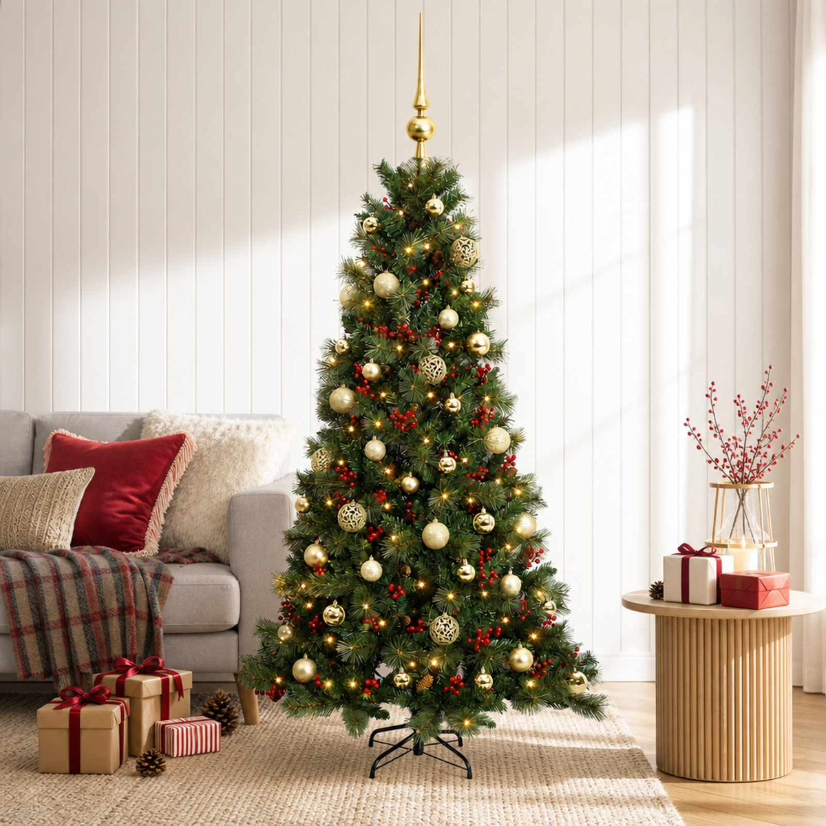 vidaXL Artificial Christmas Tree with Bauble 150 cm 150 LEDs