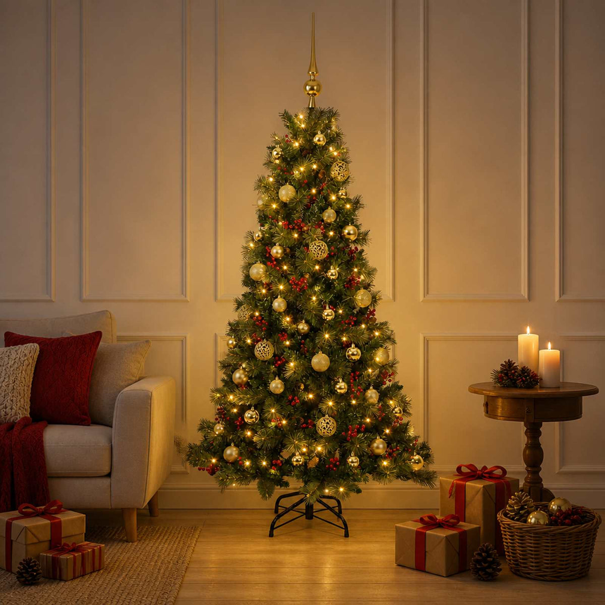 vidaXL Artificial Christmas Tree with Bauble 150 cm 150 LEDs