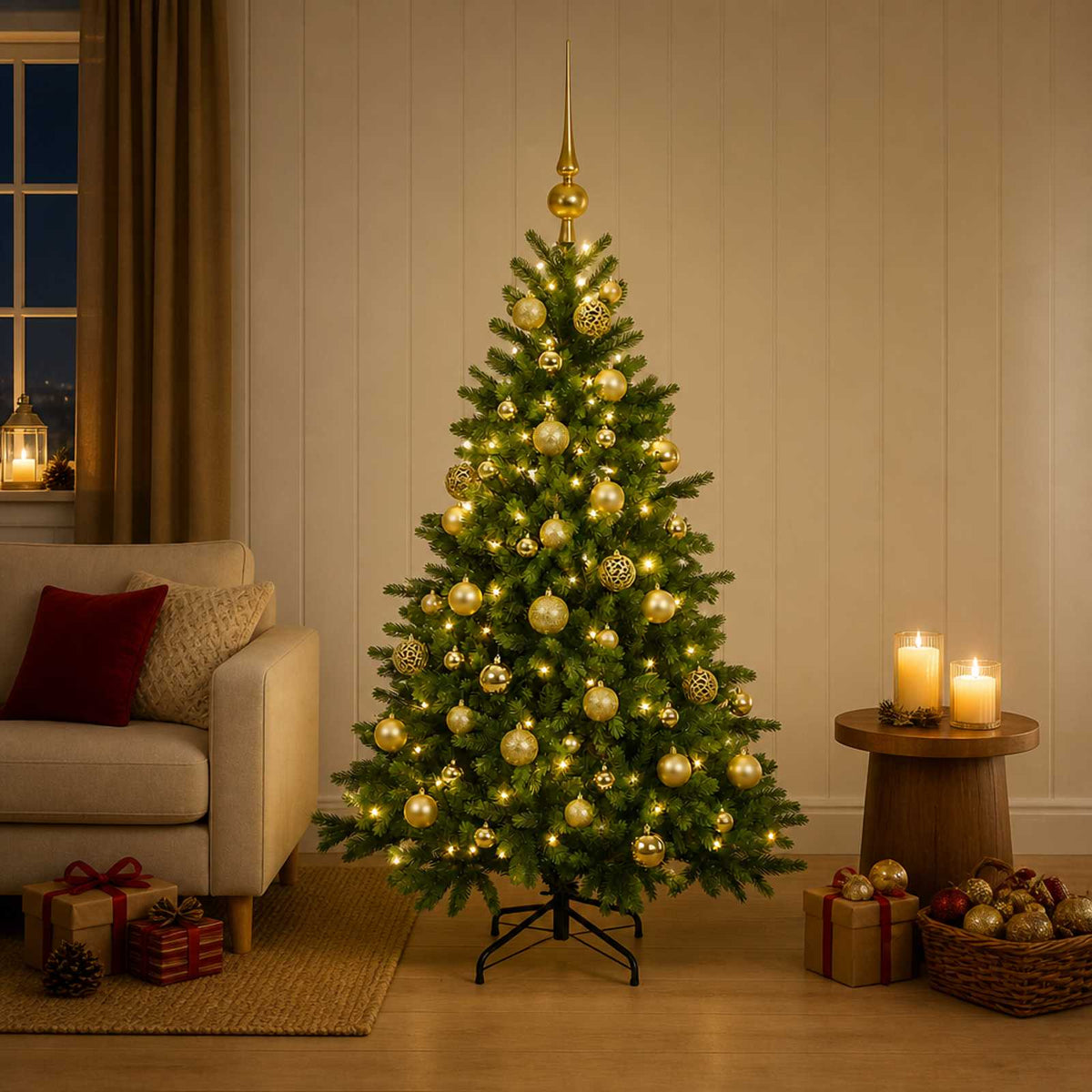 vidaXL Artificial Christmas Tree with Bauble 120 cm 150 LEDs