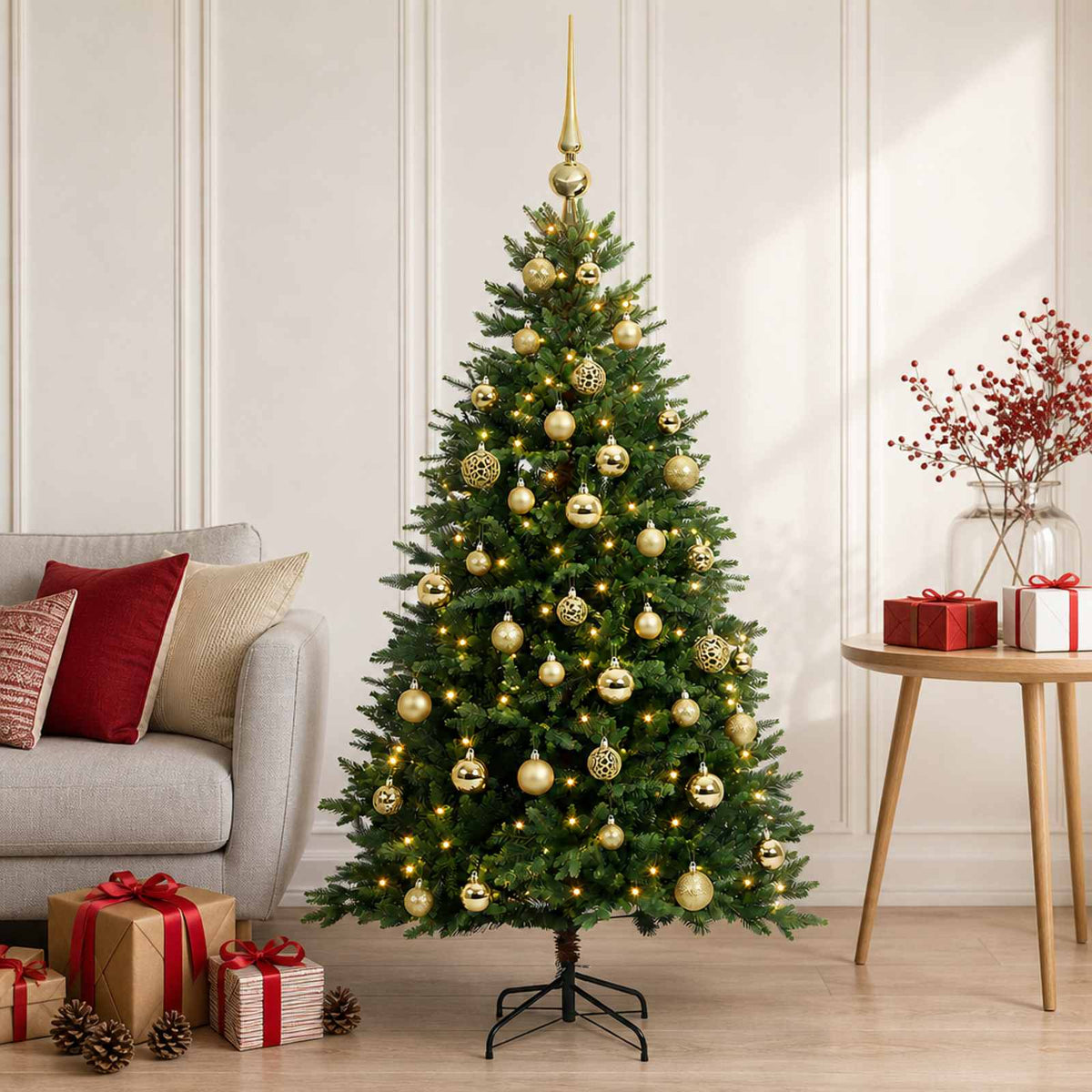 vidaXL Artificial Christmas Tree with Bauble 120 cm 150 LEDs