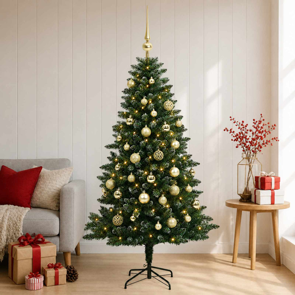 vidaXL Artificial Christmas Tree with Bauble 120 cm 150 LEDs