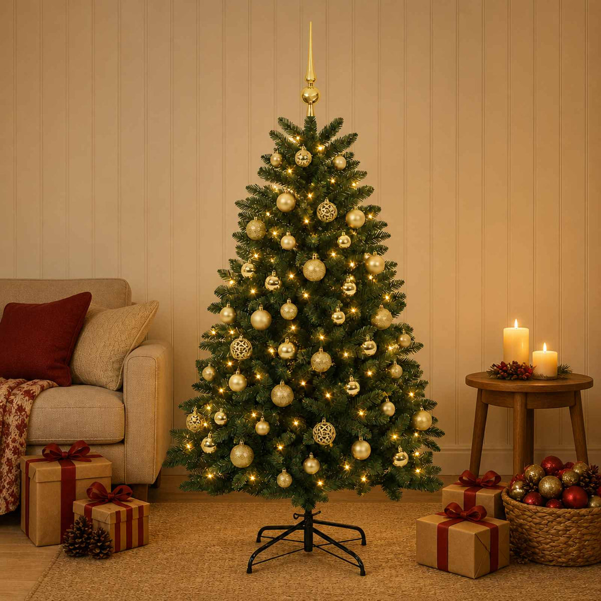 vidaXL Artificial Christmas Tree Mid-green with Bauble 180 cm 300 LEDs