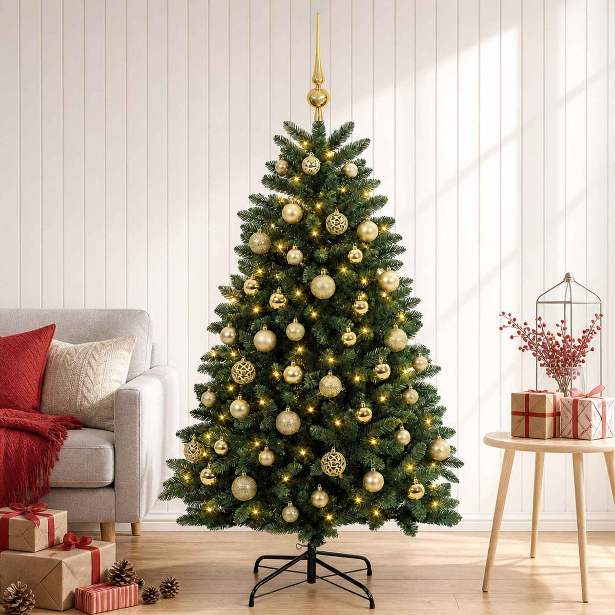 vidaXL Artificial Christmas Tree Mid-green with Bauble 180 cm 300 LEDs