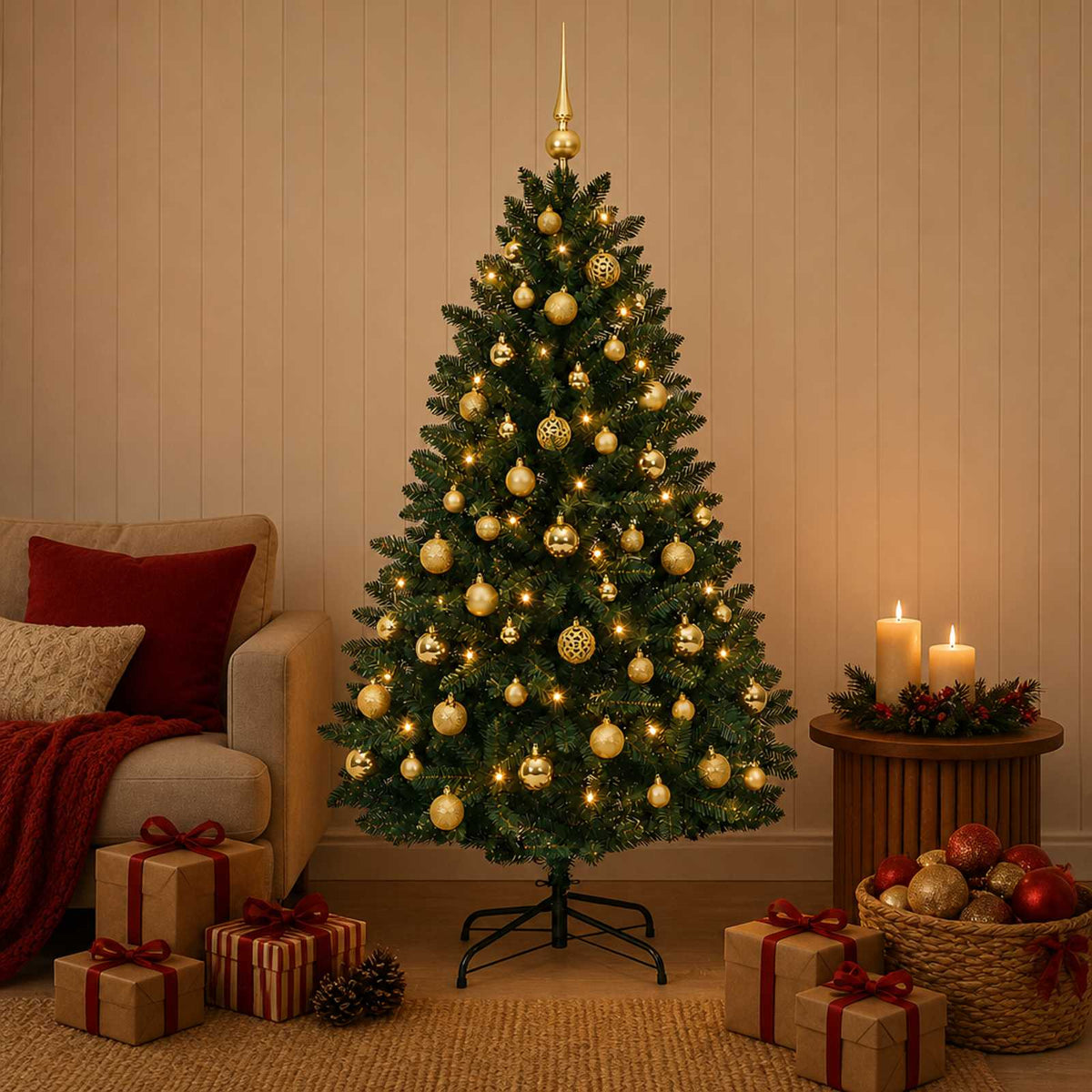 vidaXL Artificial Christmas Tree Dark Green with Bauble 180 cm