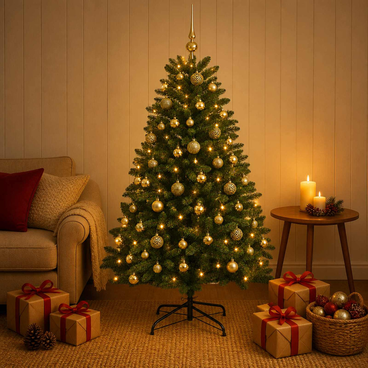 vidaXL Artificial Christmas Tree Mid-green with Bauble 180 cm 300 LEDs