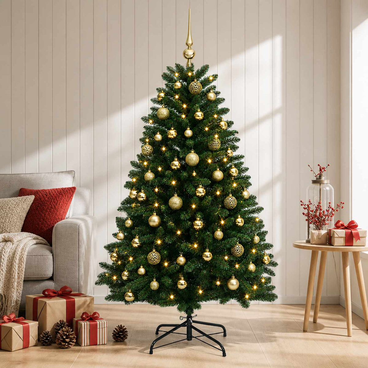 vidaXL Artificial Christmas Tree Mid-green with Ornament 150 cm