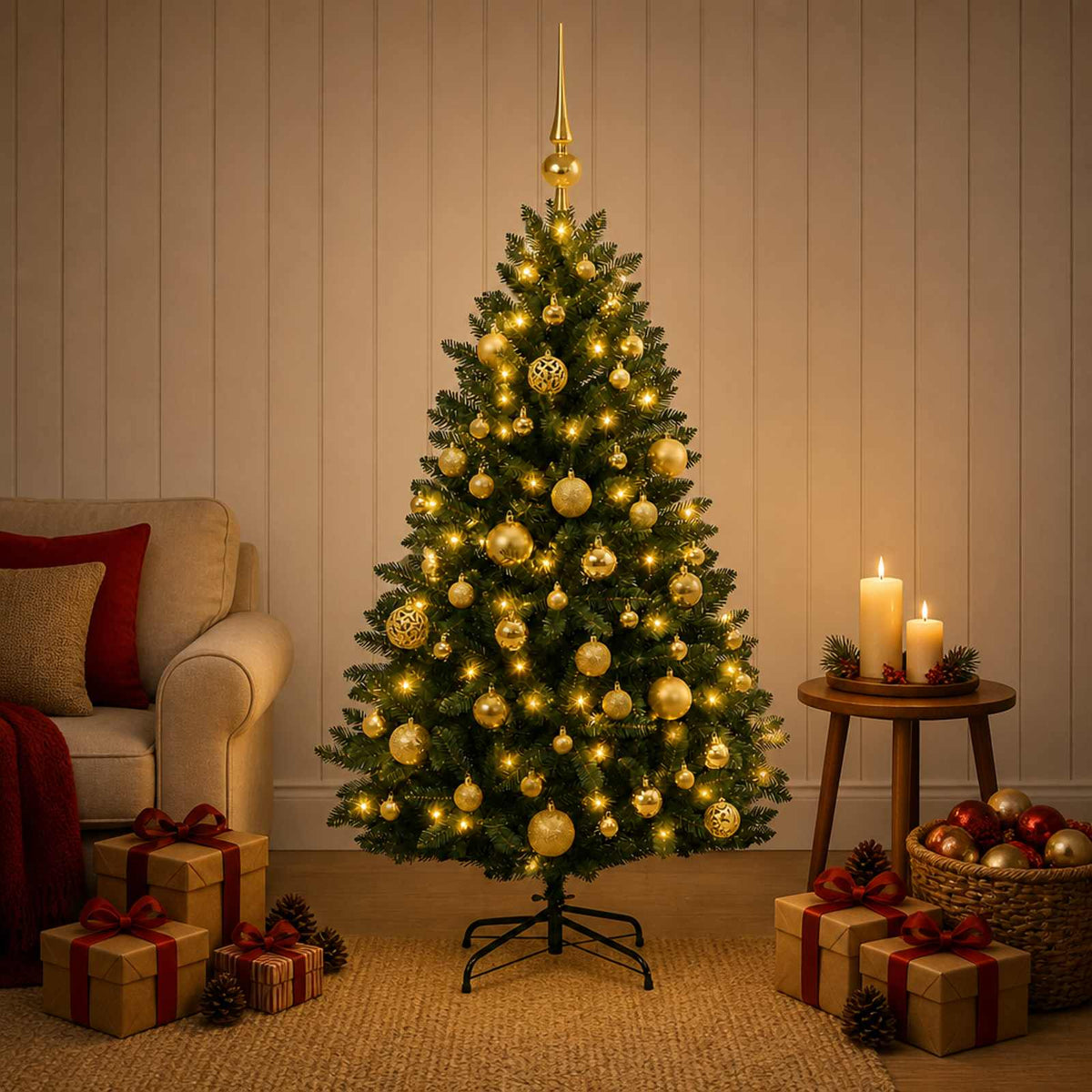 vidaXL Artificial Dark Green Christmas Tree with Baubles 180 cm