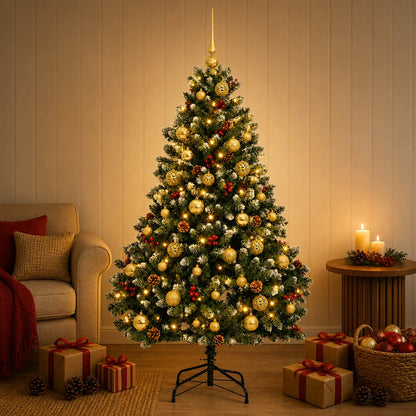vidaXL Artificial Christmas Tree Green with Baubles 180 cm 300 LEDs