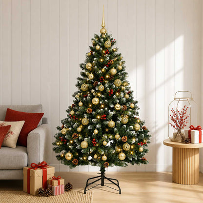 vidaXL Artificial Christmas Tree Green with Baubles 180 cm 300 LEDs