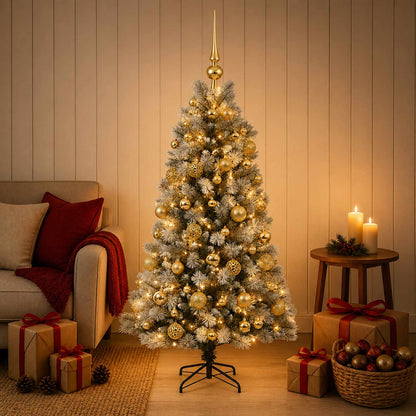 vidaXL Artificial Hinged Christmas Tree with Baubles 120 cm 150 LEDs