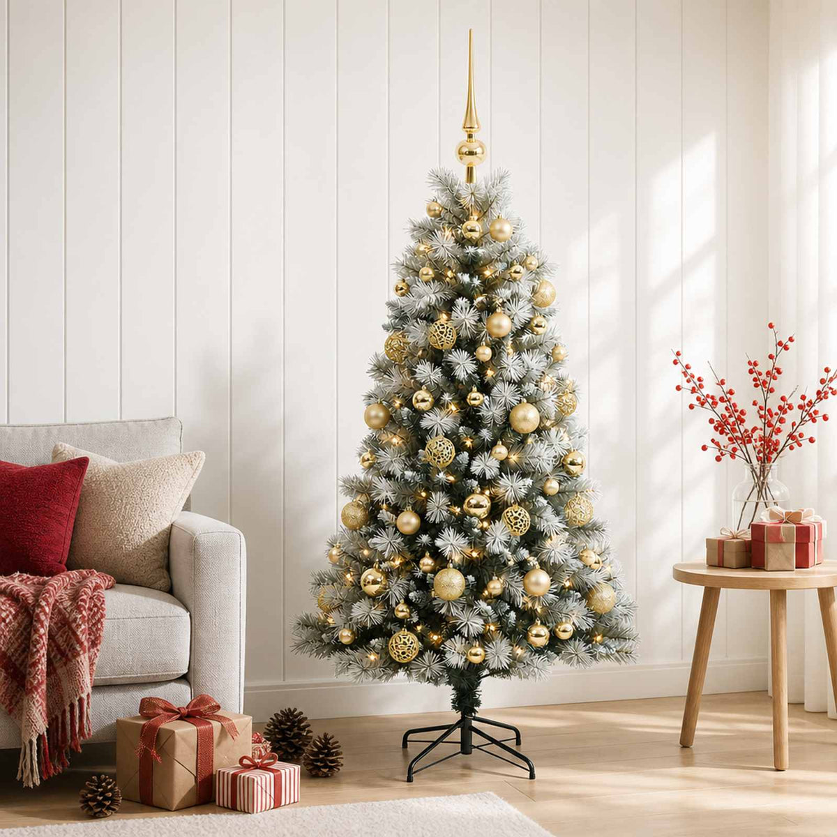 vidaXL Artificial Hinged Christmas Tree with Baubles 120 cm 150 LEDs