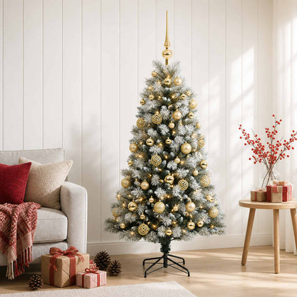 vidaXL Artificial Hinged Christmas Tree with Baubles 120 cm 150 LEDs