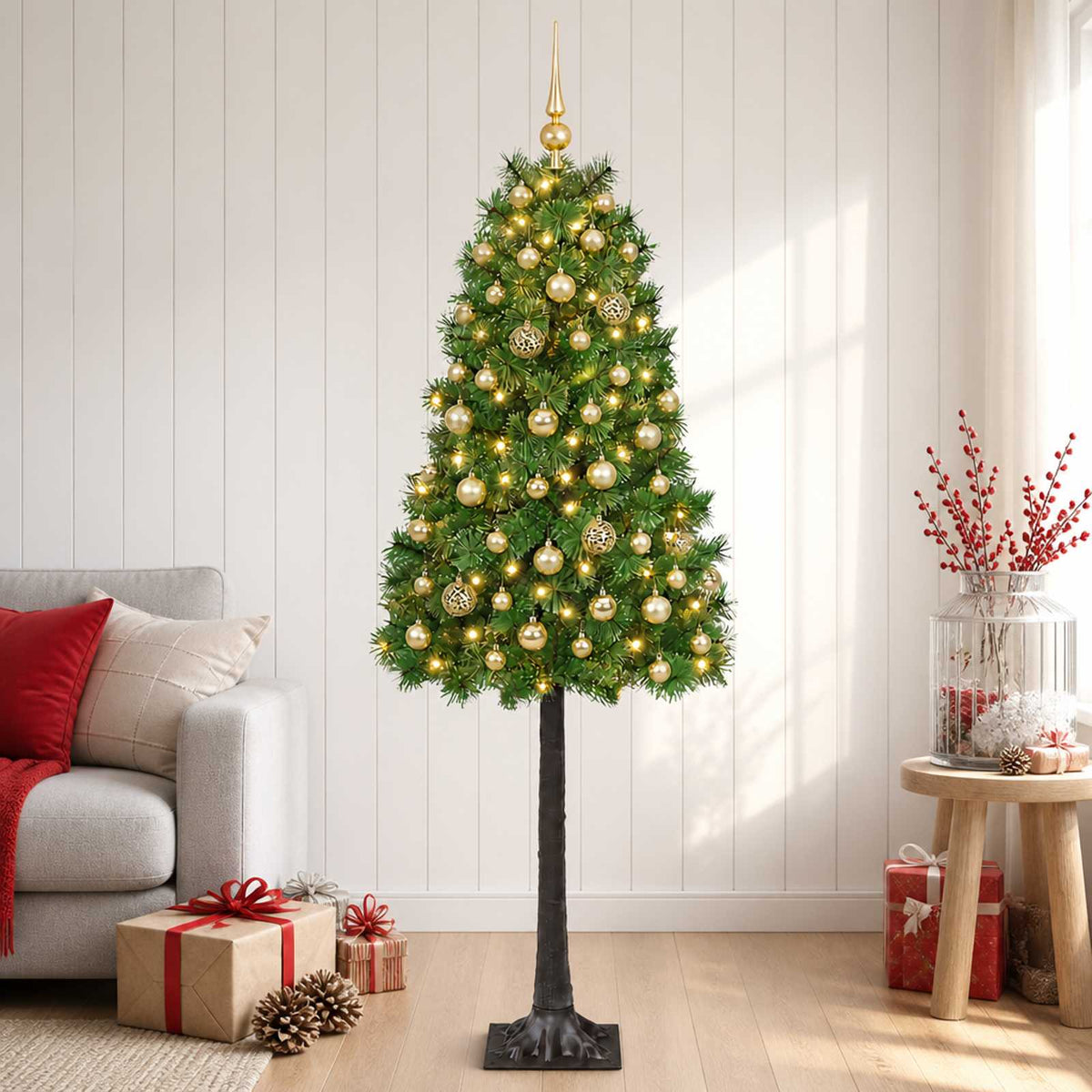 vidaXL Artificial Hinged Christmas Tree with Baubles 150 cm 150 LEDs