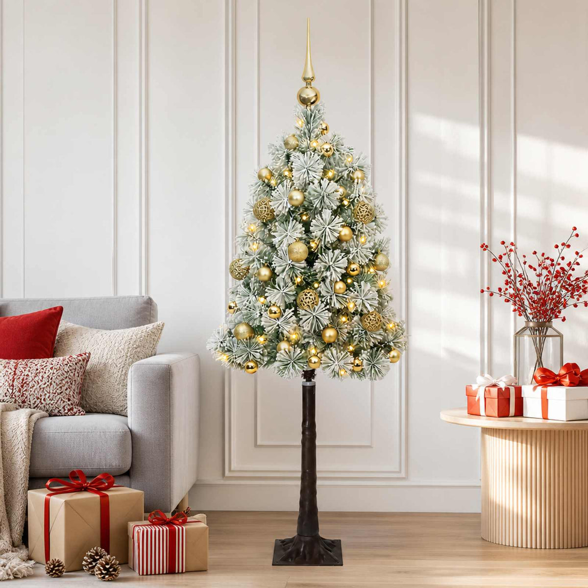 vidaXL Artificial Hinged Christmas Tree with Baubles 120 cm 150 LEDs