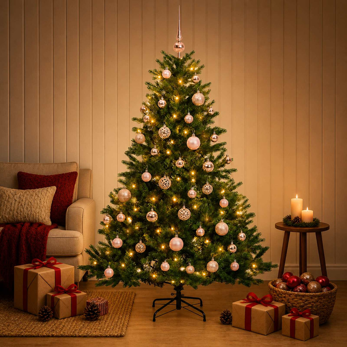 vidaXL Artificial Christmas Tree with Bauble 150 cm 150 LEDs