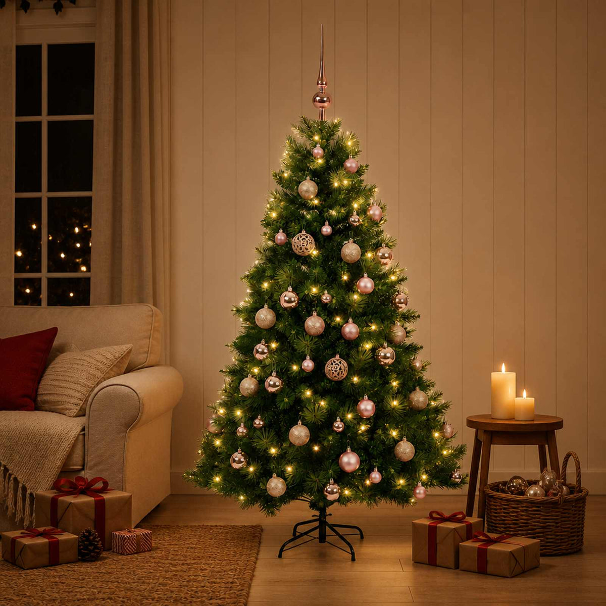 vidaXL Artificial Christmas Tree with Bauble 120 cm 150 LEDs